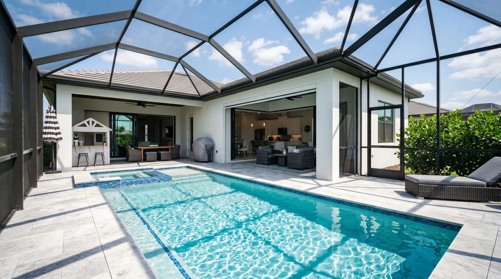 Luxury custom pool with screen enclosure